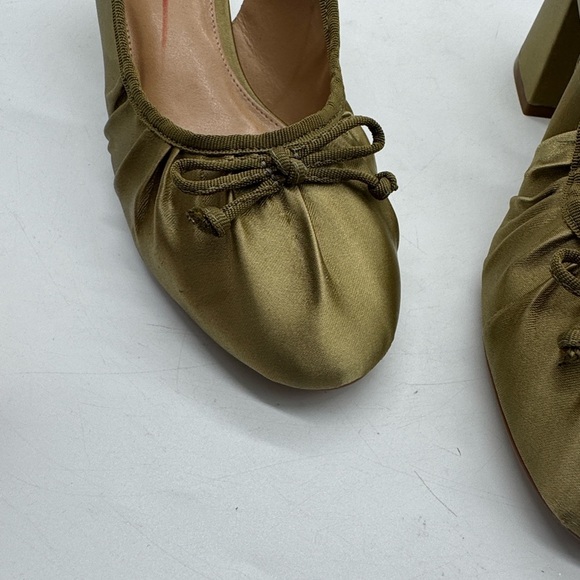 Anthropologie Maeve Satin Slingback Heels Gold Bow Size 38 - Picture 5 of 14